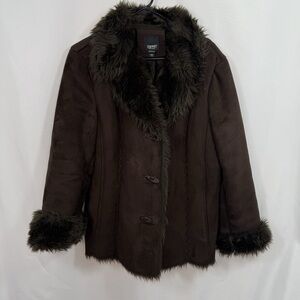 Esprit Dark Brown Teddy Jacket with Faux Fur Trim